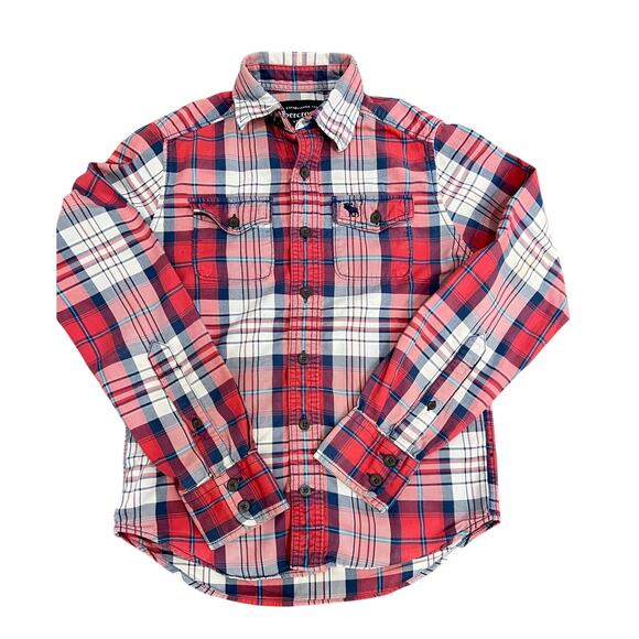Abercrombie Other - Abercrombie Boys Flannel Plaid Button Down Shirt M Long Sleeve Vintage Red Blue
